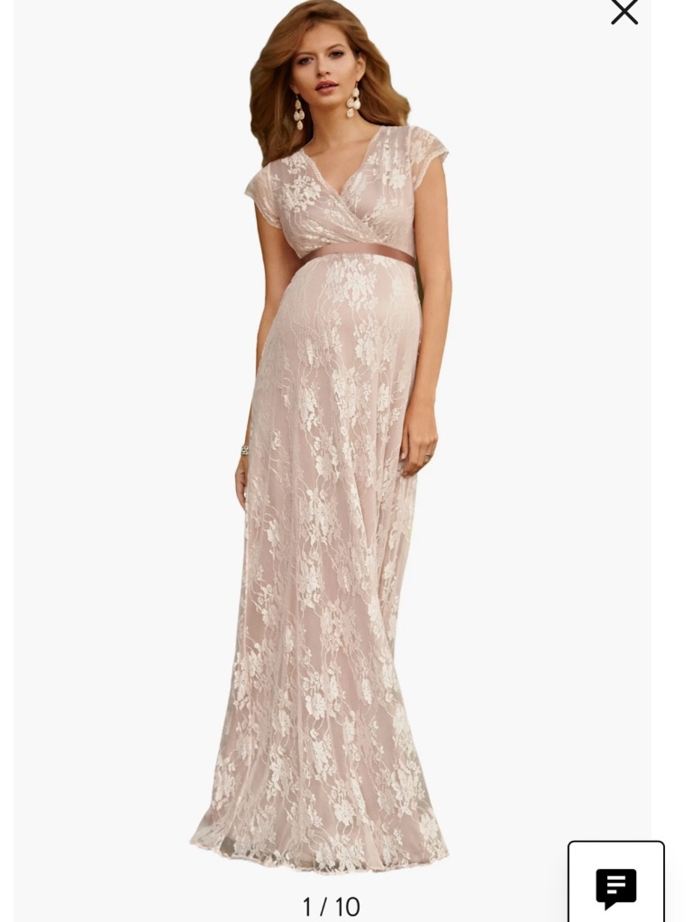Tiffany Rose Eden Gown Blush Maternity Lace Maxi Dress with V-Neck